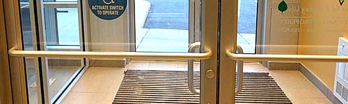 Commercial glass door with an aluminum frame